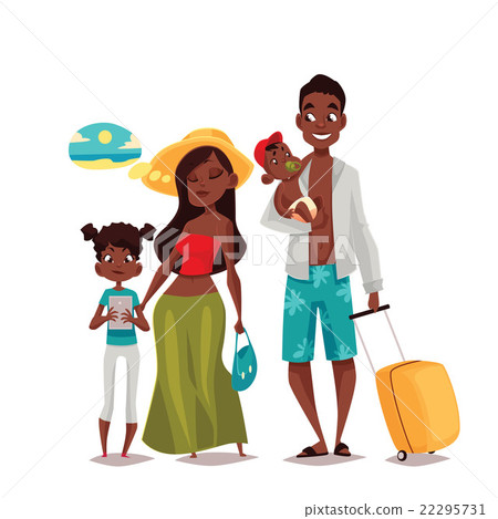 Family with two children and luggage arrived Family with two children and luggage arrived 22295731