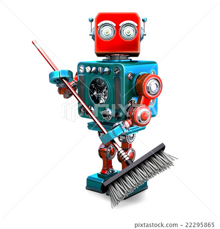 Robot cleaner with a broom. 3D illustration Robot cleaner with a broom. 3D illustration 22295865