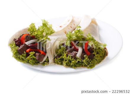 Fajitas on a plate isolated on white background 22296532
