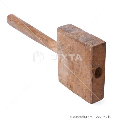 old homemade wooden hammer isolated on white 22296710