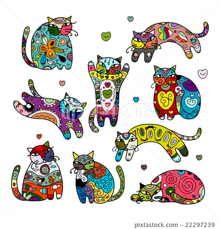 Art cats with floral ornament for your design Art cats with floral ornament for your design 22297239