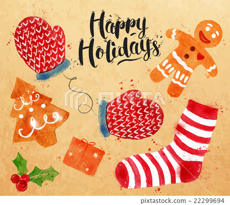Watercolor Christmas sign kraft 22299694