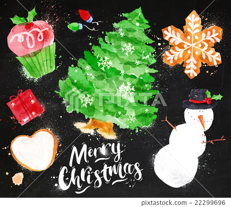 Watercolor Christmas symbols chalk 22299696