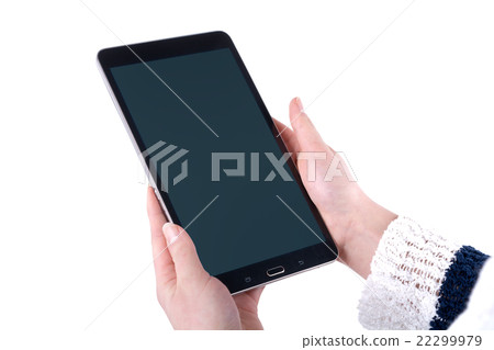 Tablet in the women hands on a white background 22299979