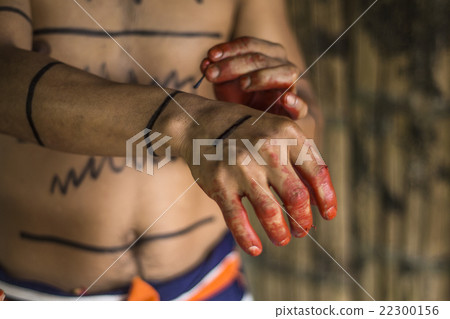 Achiote style of Indian man Los Tsachila tribe 22300156