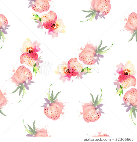 Strawberry flowers seamless pattern watercolor Strawberry flowers seamless pattern watercolor 22306663