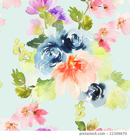 Seamless pattern with flowers watercolor - Stock Illustration [22306670 ...