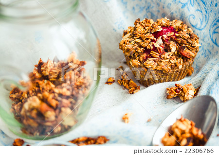 vegan muffins with cherries and granola,dessert 22306766