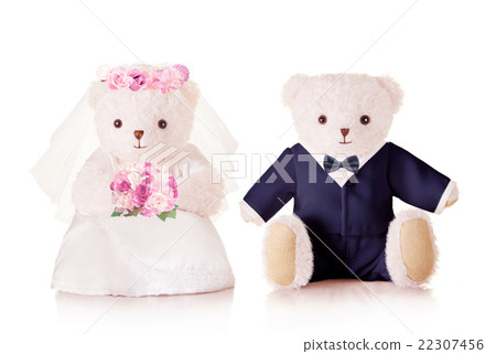 Stuffed bear with wedding bear bride groom 's western clothes Stuffed bear with wedding bear bride groom 's western clothes 22307456