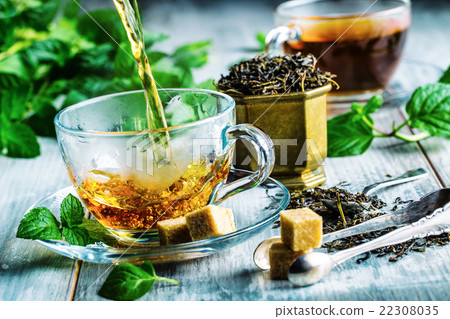 Tea. Mint Tea. Herbal tea. Mint leaf. Mint leaves. 22308035