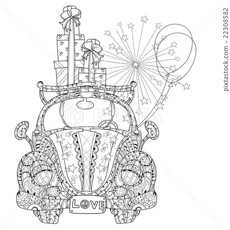 Hand drawn doodle outline holiday car Hand drawn doodle outline holiday car 22308582