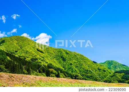 藍天和新鮮的綠色山的自然風景(在Tenei-mura Iwase-gun,福島縣附近) 藍天和新鮮的綠色山的自然風景(在Tenei-mura Iwase-gun,福島縣附近) 22309090