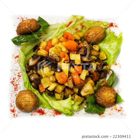 steamed vegetables with mushrooms isolated on 22309411