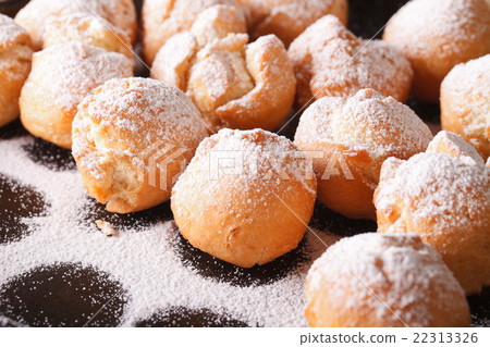 Freshly fried donuts Castagnole macro. horizontal Freshly fried donuts Castagnole macro. horizontal 22313326