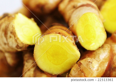 Medicinal plants Health food · Multiple turmeric rootstocks and cut surface · Solid horizontal position up 22313361