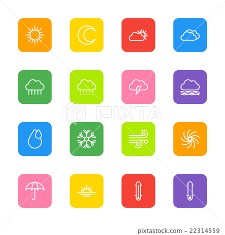 line weather icon set colorful rounded rectangle - Stock Illustration ...