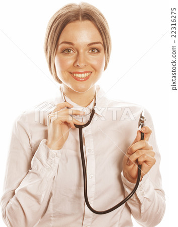 young pretty woman doctor with stethoscope on 22316275