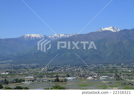 Northern Alps of the spring snowfall of Azumino spring Northern Alps of the spring snowfall of Azumino spring 22316321