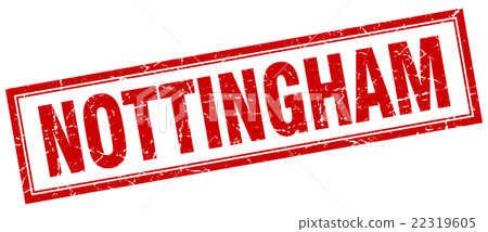 Nottingham red square grunge stamp on white 22319605