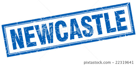 Newcastle blue square grunge stamp on white 22319641