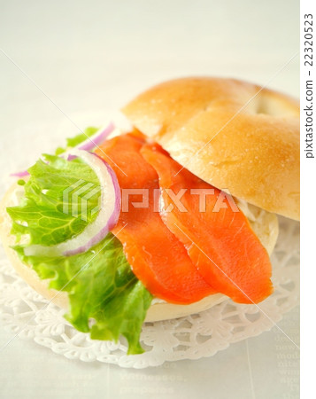 Smoked salmon and cream cheese bagel sand (vertical position high angle) Smoked salmon and cream cheese bagel sand (vertical position high angle) 22320523