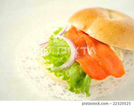 Smoked salmon and cream cheese bagel sand (left space) Smoked salmon and cream cheese bagel sand (left space) 22320525