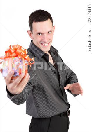 The guy with a gift isolated on a white background 22324316