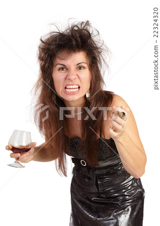 Portrait of a smoking woman on a white background 22324320