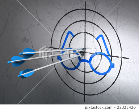 Science concept: arrows in Glasses target on wall 22325420