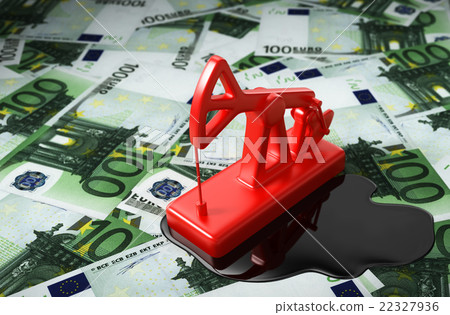 Red Pumpjack And Spilled Oil Over Euros Red Pumpjack And Spilled Oil Over Euros 22327936