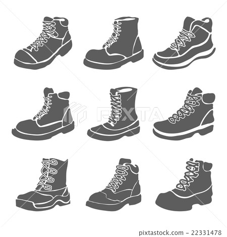 Set of nine different boots illustration isolated Set of nine different boots illustration isolated 22331478