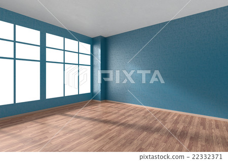 Empty room with parquet floor, blue walls, window Empty room with parquet floor, blue walls, window 22332371
