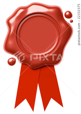 Red wax seal on red ribbon isolated on white Red wax seal on red ribbon isolated on white 22332375