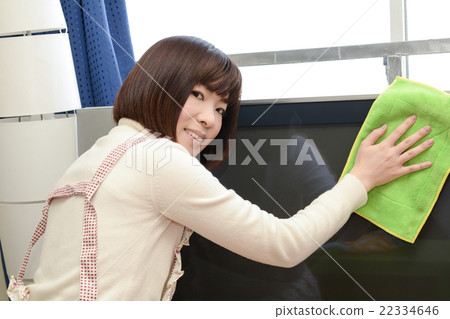 Woman wiping TV 22334646