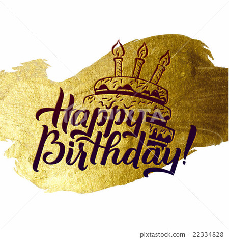 Happy Birthday Greeting Card. Gold Calligraphic Happy Birthday Greeting Card. Gold Calligraphic 22334828