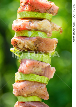 Preparation of meat skewers for barbeque 22335492