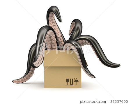 Black tentacles in a cardboard box isolated 22337690