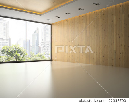 Empty room with wooden wall 3D rendering 22337700