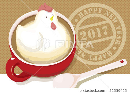 Rooster and stamp of solid latte art 22339423