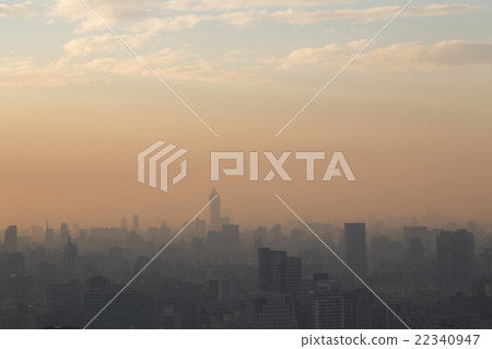 Taipei skyline submerged in smog during sunset Taipei skyline submerged in smog during sunset 22340947
