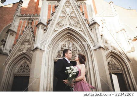Gorgeous wedding couple, groom and bride with pink Gorgeous wedding couple, groom and bride with pink 22342207