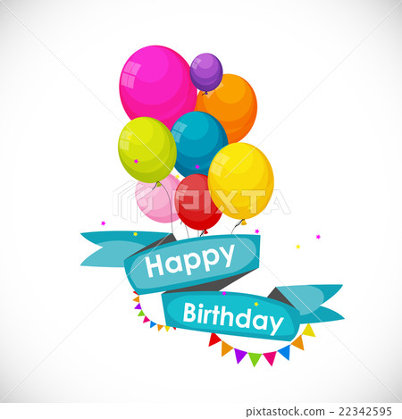 Happy Birthday Card Template with Balloons Vector 22342595