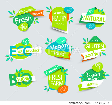 Vector set of healthy organic food labels. Vector set of healthy organic food labels. 22343784