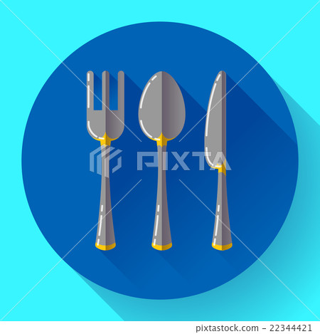 Dishes - Spoon knife and fork icon. Flat vector - Stock Illustration ...