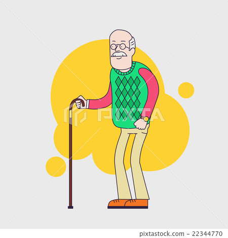 Old man with glasses, mustache and walkins cane Old man with glasses, mustache and walkins cane 22344770