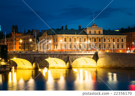 Night View Of Illuminated Old Norrbro Bridge In 22356170