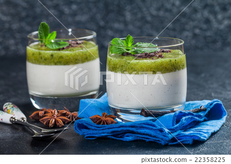 Fruit dessert green panna cotta 22358225