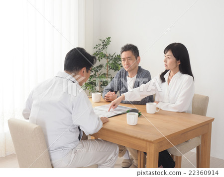 A middle-class couple who puts a complaint on a salesman A middle-class couple who puts a complaint on a salesman 22360914