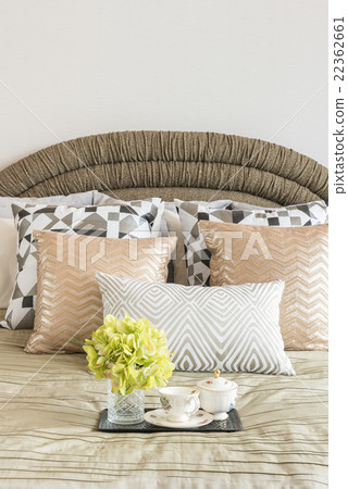 vase of flower on tray in luxury bedroom 22362661