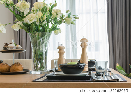 table set on wooden dinning table in dinning room 22362685